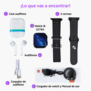 Pack SmartWatch i8 ULTRA + Audífonos Bluetooth🎁⌚🎧 